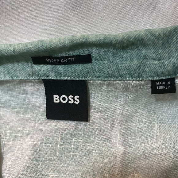 BOSS Lars Palm Frond Linen Short Sleeve Button-Up Shirt Summer,Size Medium,NEW - Picture 14 of 16